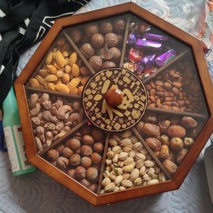 实木果盘家用客厅茶几干果盒坚果盒分格带盖创意婚庆九子盘大号