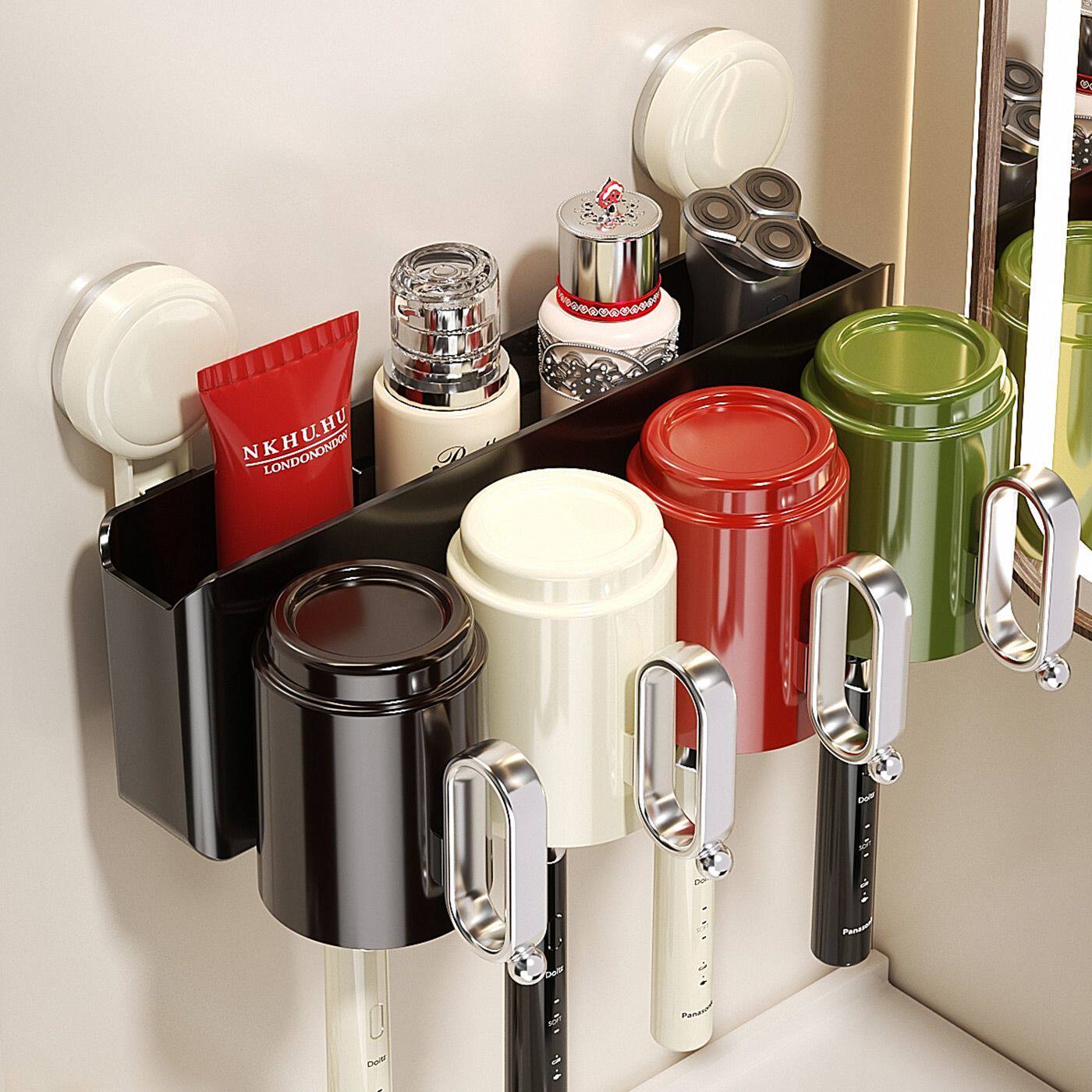 吸盘牙刷置物架免打孔牙膏牙具收纳架卫生间壁挂式漱口刷牙杯挂架