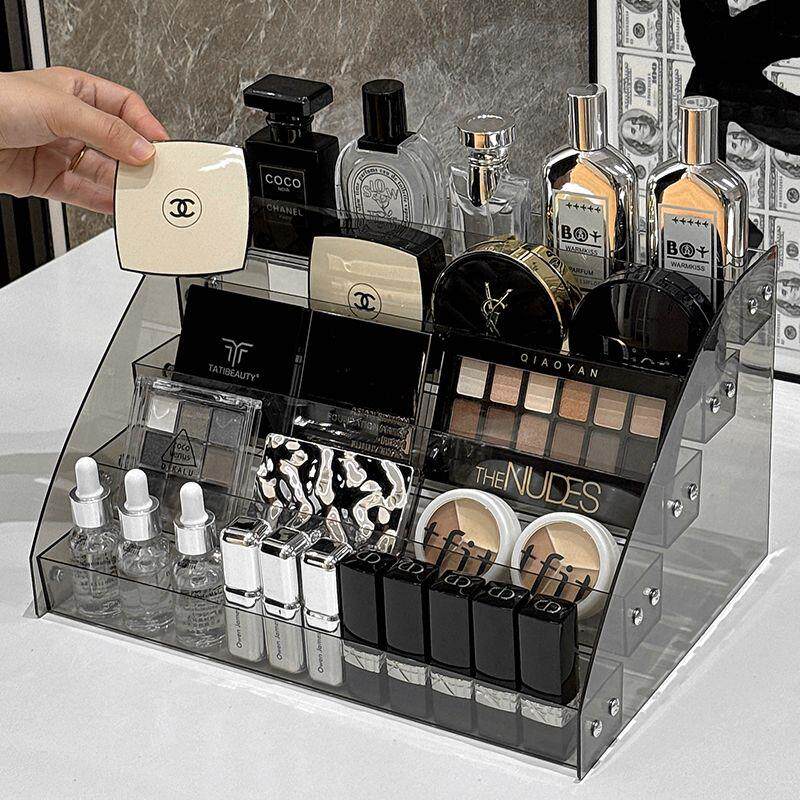 洗漱台置物架化妆品收纳盒梳妆台香水口红气垫眼影盘阶梯式展示架