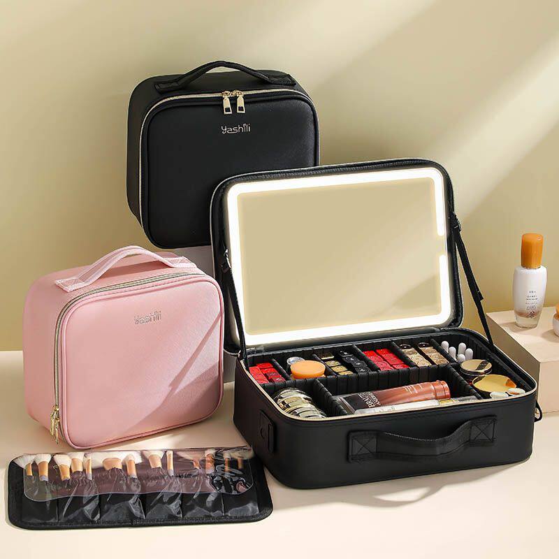 镜子化妆包带灯便携大容量新款专业高级手提收纳化妆品化妆箱旅行