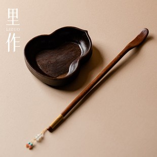 里作黑檀木茶则两件套手工编制流苏茶拨家用赏茶荷六君子茶道配件