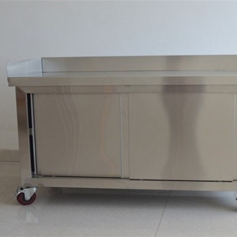 不锈钢工作台带挡板桌子厨房做饭经济型厨房打荷台储物柜带轮子
