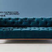 美式 乡村实木纽扣布艺双人三人位沙发酒店咖啡厅样板房家具 法式