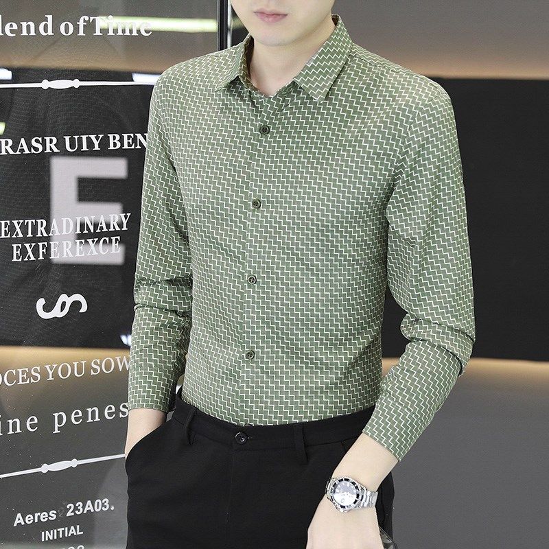 长袖衬衫男2024年春秋季新款高级感年轻人商务格纹免烫抗皱衬衣寸,男装,衬衫,淘宝优惠券,粉丝福利购,淘宝优惠卷