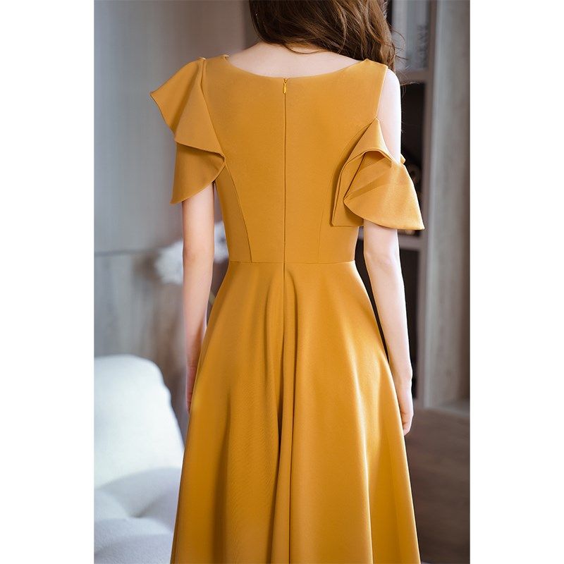 晚礼服女宴会气质轻奢小众高端高级感平时可穿小个子姜黄色连衣裙