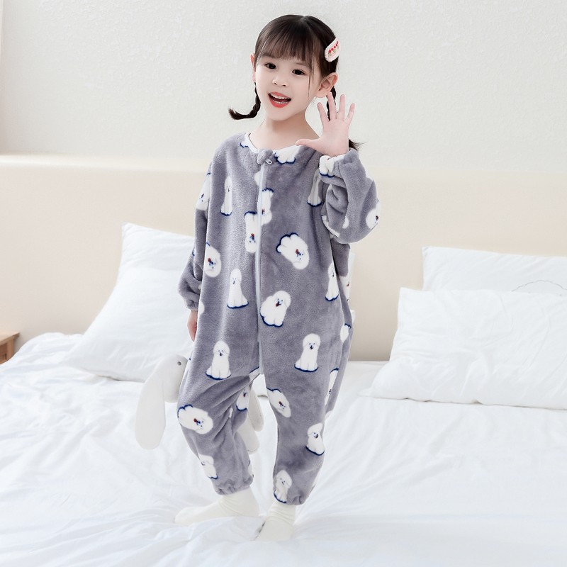 儿童连体睡衣秋冬季加绒加厚法兰绒宝宝家居服珊瑚绒爬服婴儿睡袋