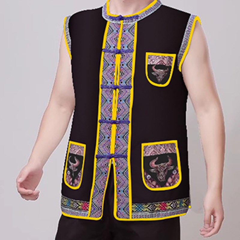 民族舞男士马甲舞蹈服舞台表演大码背心广场舞中国风夏季黎族苗族