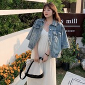 七分袖 牛仔外套女2023春季 新款 初夏大码 衬衫 领休闲复古夹克上衣服