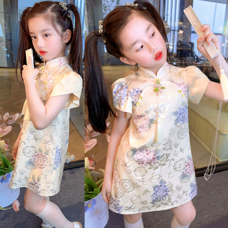 高端女童旗袍连衣裙夏季薄款2023新款洋气中国风轻奢小众礼服裙子图片