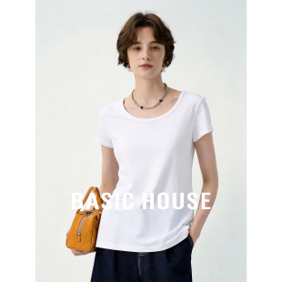 宽松基础打底上衣女 百家好白色圆领正肩T恤2026夏季 Basic House