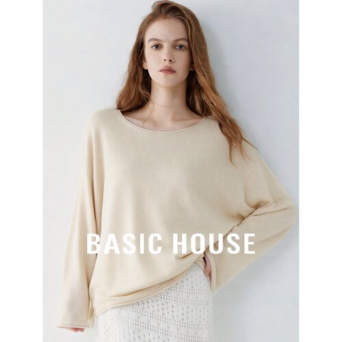 Basic House/百家好卡其色羊毛针织衫女2026秋季新款宽松高级百搭