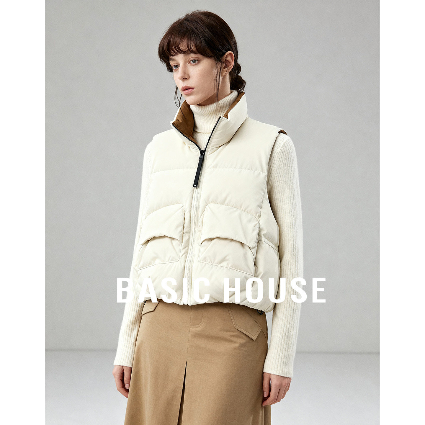 Basic House/百家好2026冬季立领拉链羽绒马甲加厚保暖无袖外搭女,女装/女士精品,马夹,淘宝优惠券,粉丝福利购,淘宝优惠卷