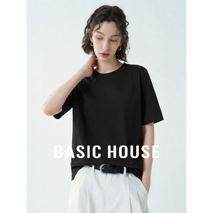 百搭显瘦短袖 Basic 新款 百家好黑色圆领宽松T恤女夏季 上衣 House