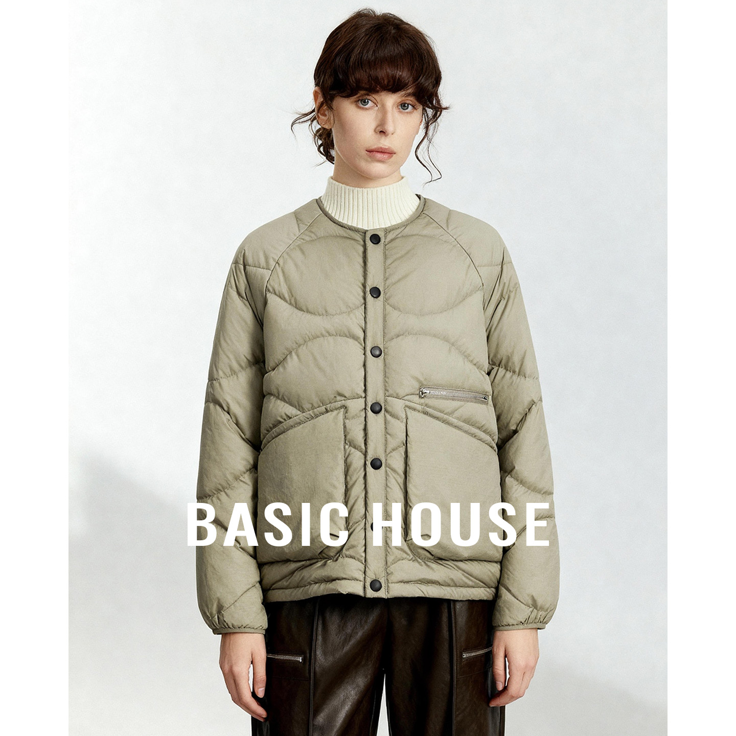 Basic House/百家好2025冬季新款圆领短款羽绒服百搭宽松加厚外套