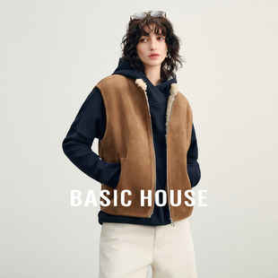 上衣 百家好极简老钱叠穿仿麂皮马甲宽松显瘦外穿无袖 Basic House