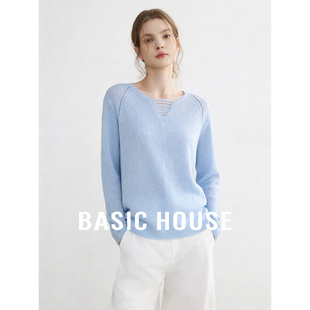 春季 百家好慵懒风V领镂空针织衫 宽松温柔百搭上衣女 House Basic