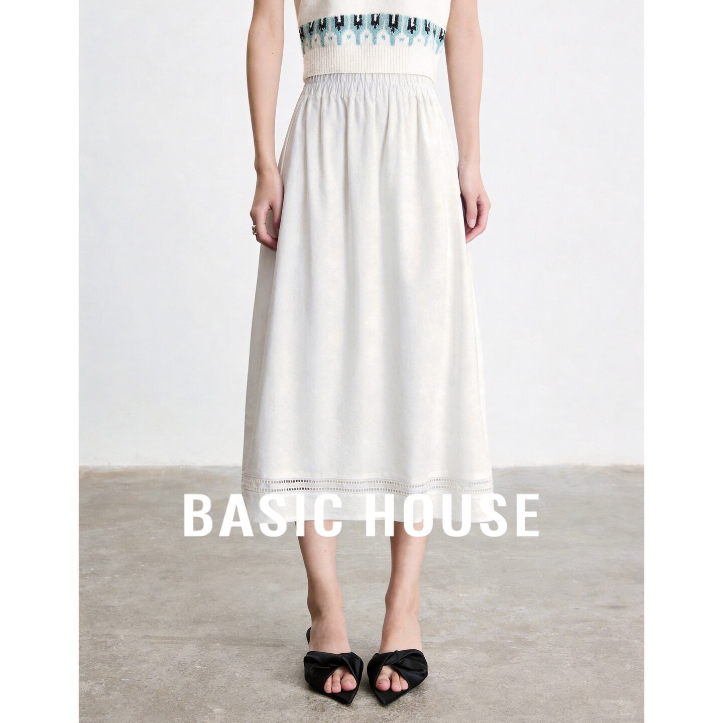 Basic House/百家好白色半身裙女高腰A字裙夏季新款韩版简约垂感