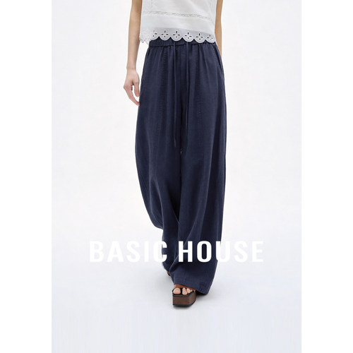 Basic House/百家好莱赛尔舒适透气阔腿裤女夏季日常通勤休闲长裤