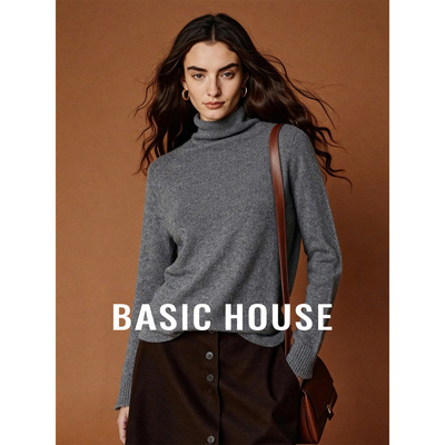 Basic House/百家好半高领纯色基础版长袖内搭T恤女秋冬新款上衣