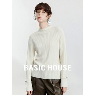 Basic House/百家好半高领纯色基础羊毛衫女冬季新款保暖内搭上衣