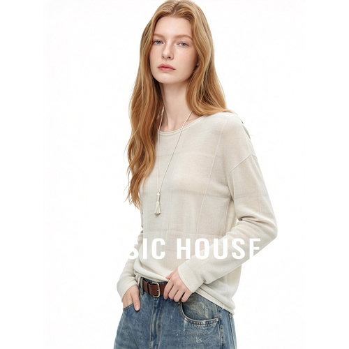 Basic House/百家好慵懒风宽松显瘦针织衫女春季新款防晒罩衫上衣
