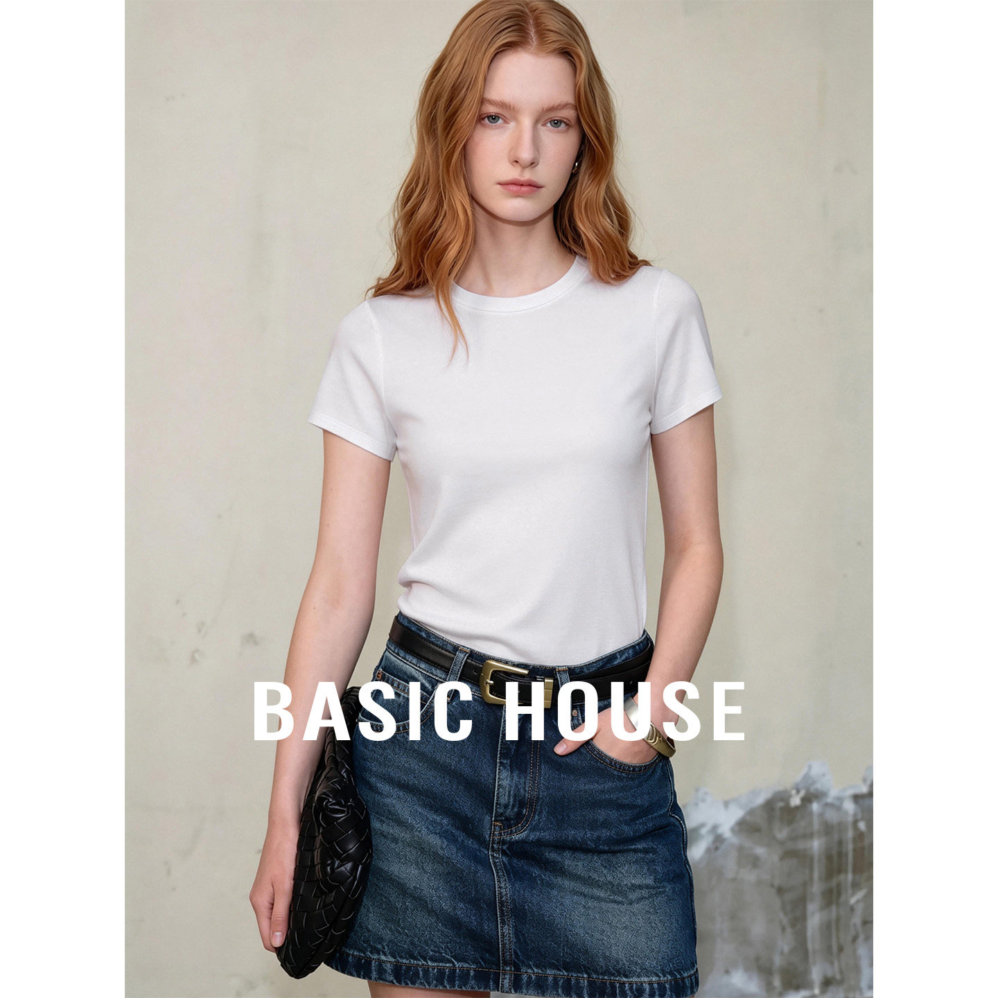 Basic House/百家好2026夏季新款纯色圆领短袖T恤基础版内搭打底