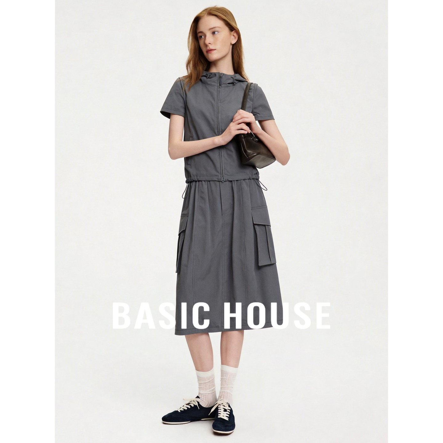 Basic House/百家好连帽工装风套装女夏新款上衣半身裙两件套显瘦