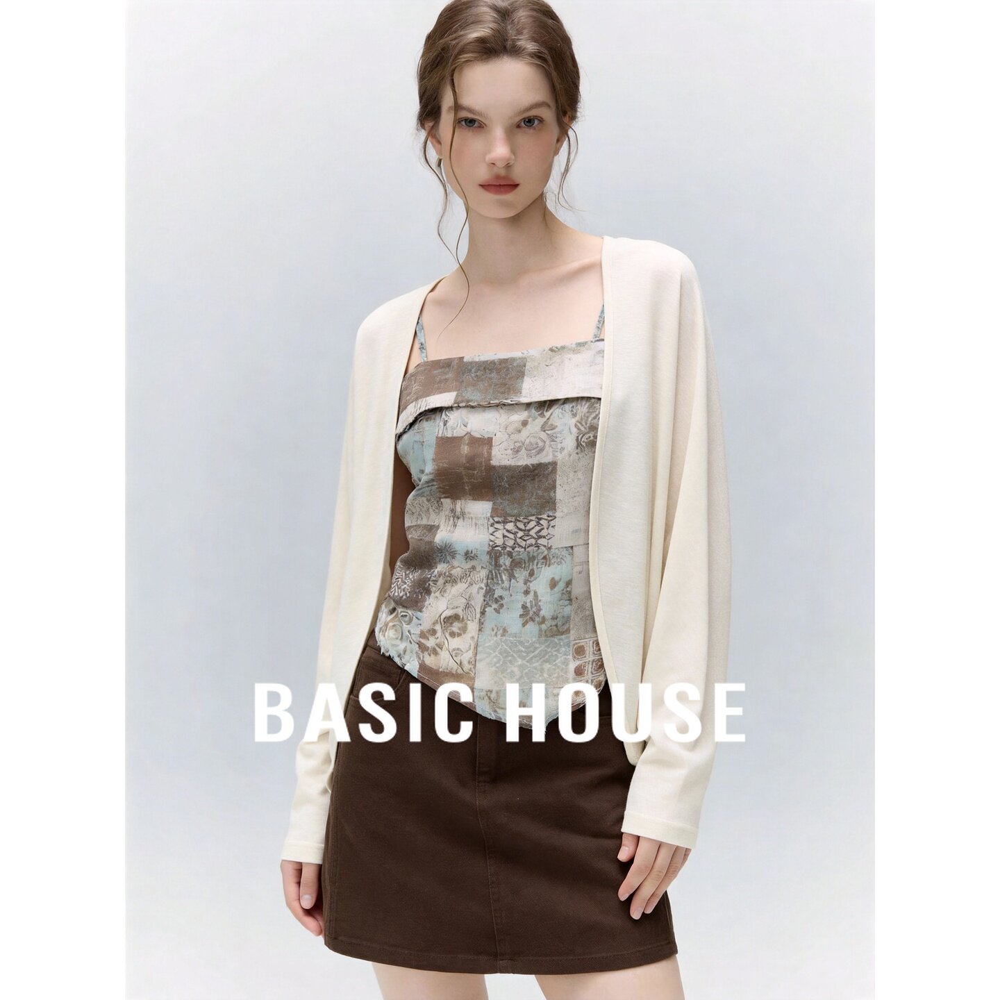 Basic House/百家好波西米亚风针织开衫吊带两件套女修身显瘦复古