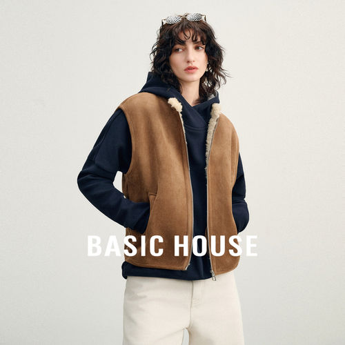 Basic House/百家好复古美拉德仿麂皮马甲秋冬宽松显瘦百搭上衣