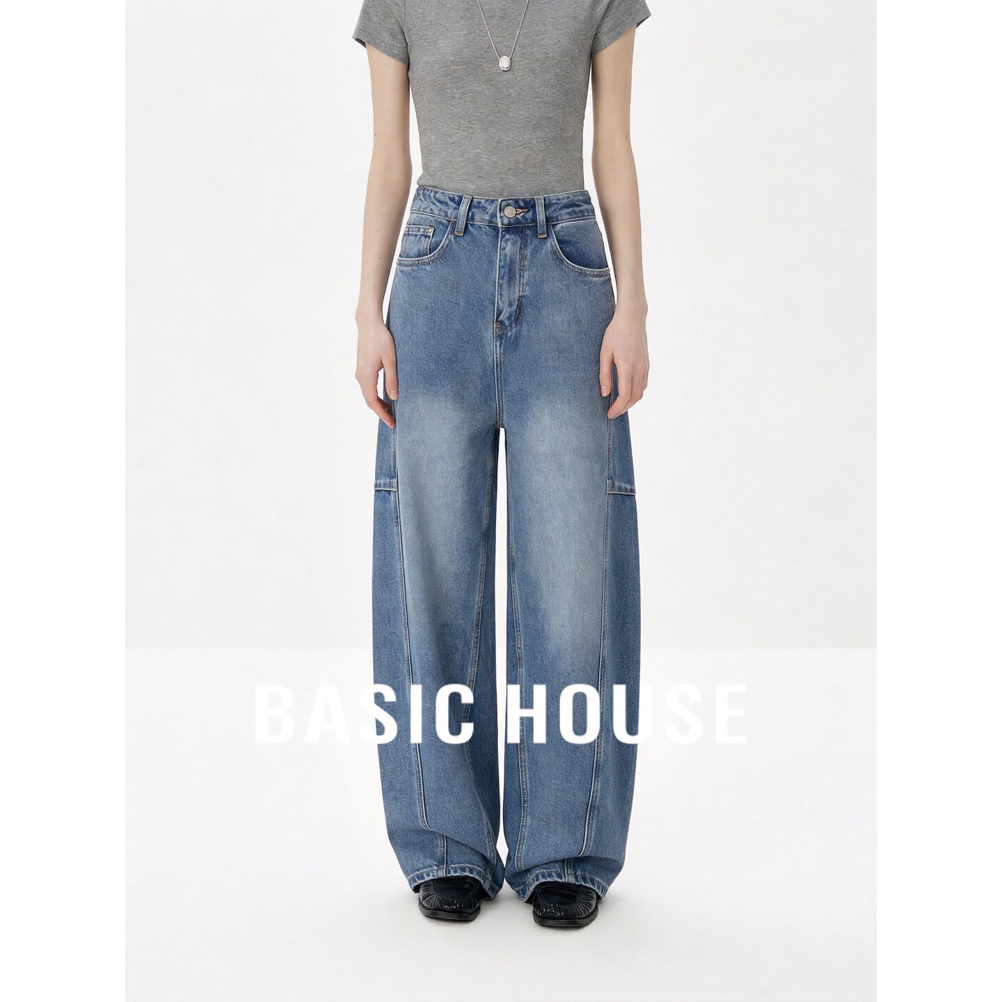 Basic House/百家好美式复古阔腿牛仔裤女2026新款流行显瘦牛仔裤