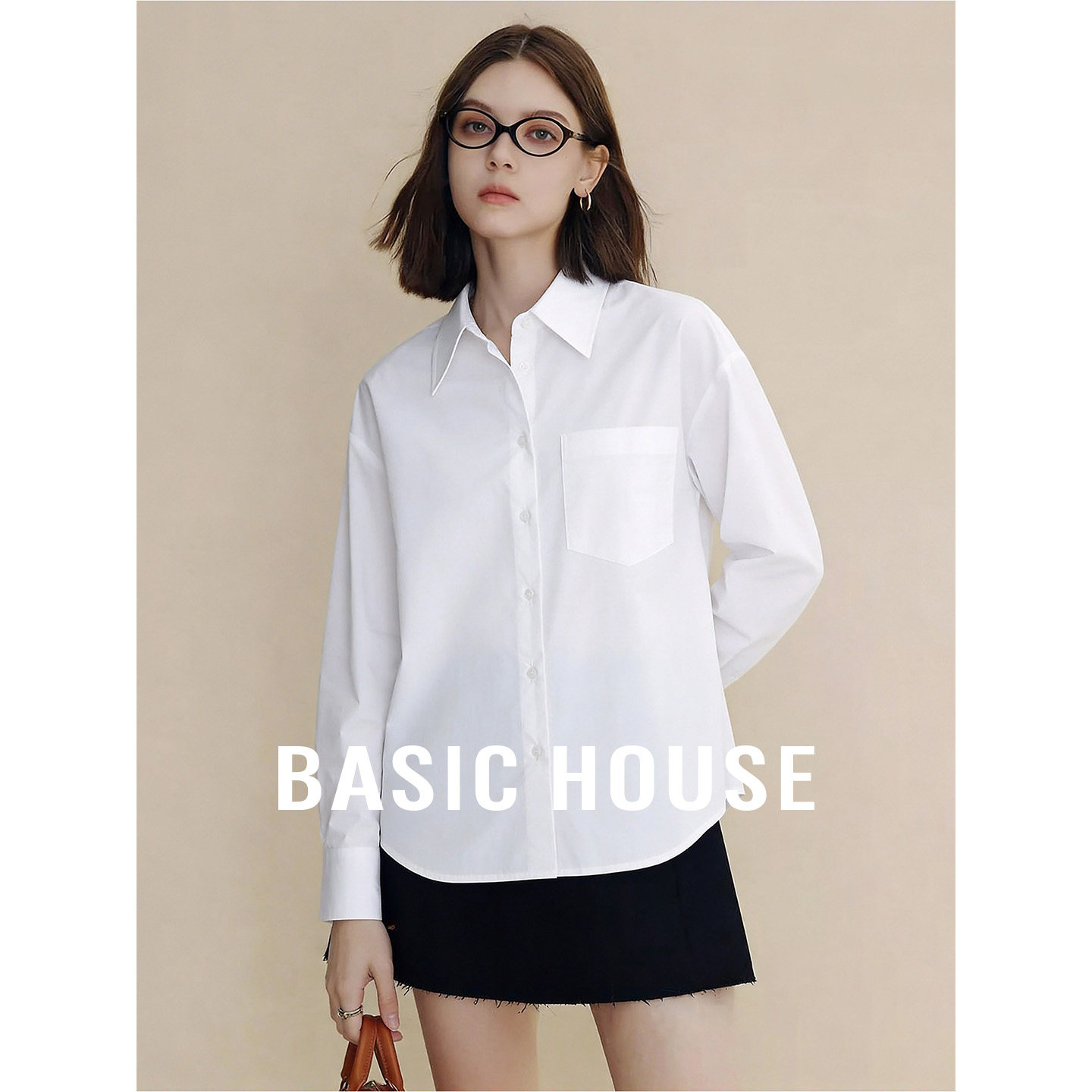 Basic House/百家好白色气质通勤长袖衬衣女秋季新款百搭宽松上衣