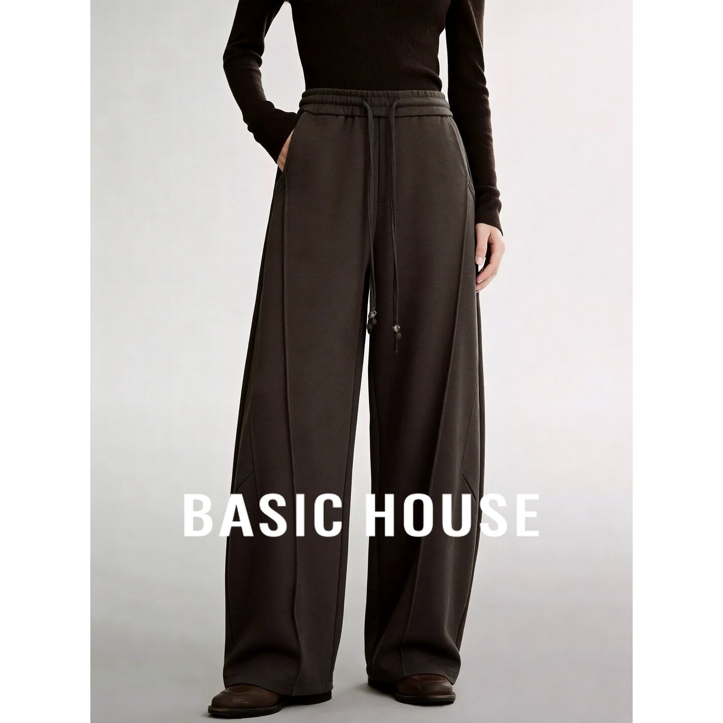 Basic House/百家好休闲抽绳灯笼裤女秋季宽松百搭垂感慵懒休闲裤