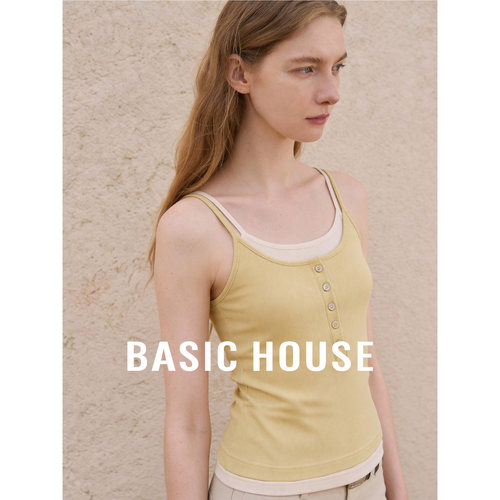 Basic House/百家好黄白撞色假两件简约吊带女26夏季新款百搭背心