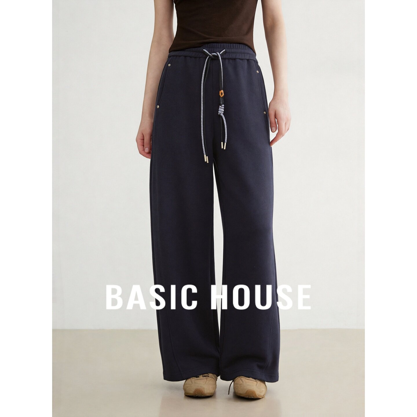 Basic House/百家好运动休闲抽绳卫裤女百搭松弛感舒适休闲长裤