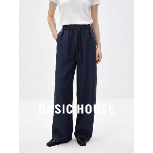 Basic House/百家好莱赛尔直筒休闲裤女夏季宽松阔腿长裤显瘦百搭