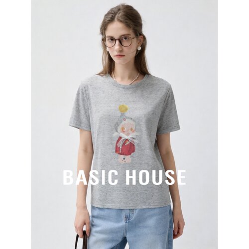 Basic House/百家好甜美可爱卡通印花短袖T恤女夏圆领宽松上衣