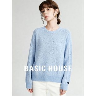 新款 百家好早春蓝色圆领简约羊毛衫 保暖百搭软糯上衣 House Basic
