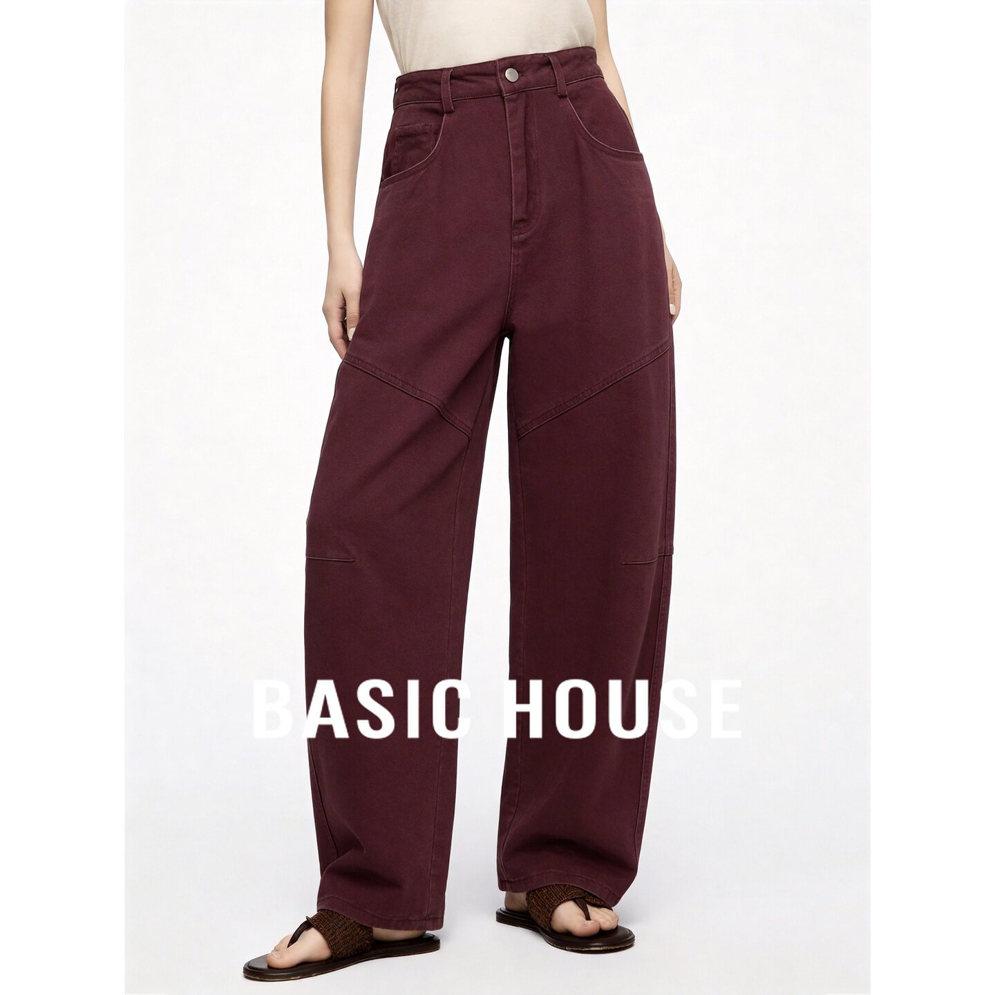 Basic House/百家好美拉德风高腰直筒牛仔裤女夏季百搭阔腿长裤