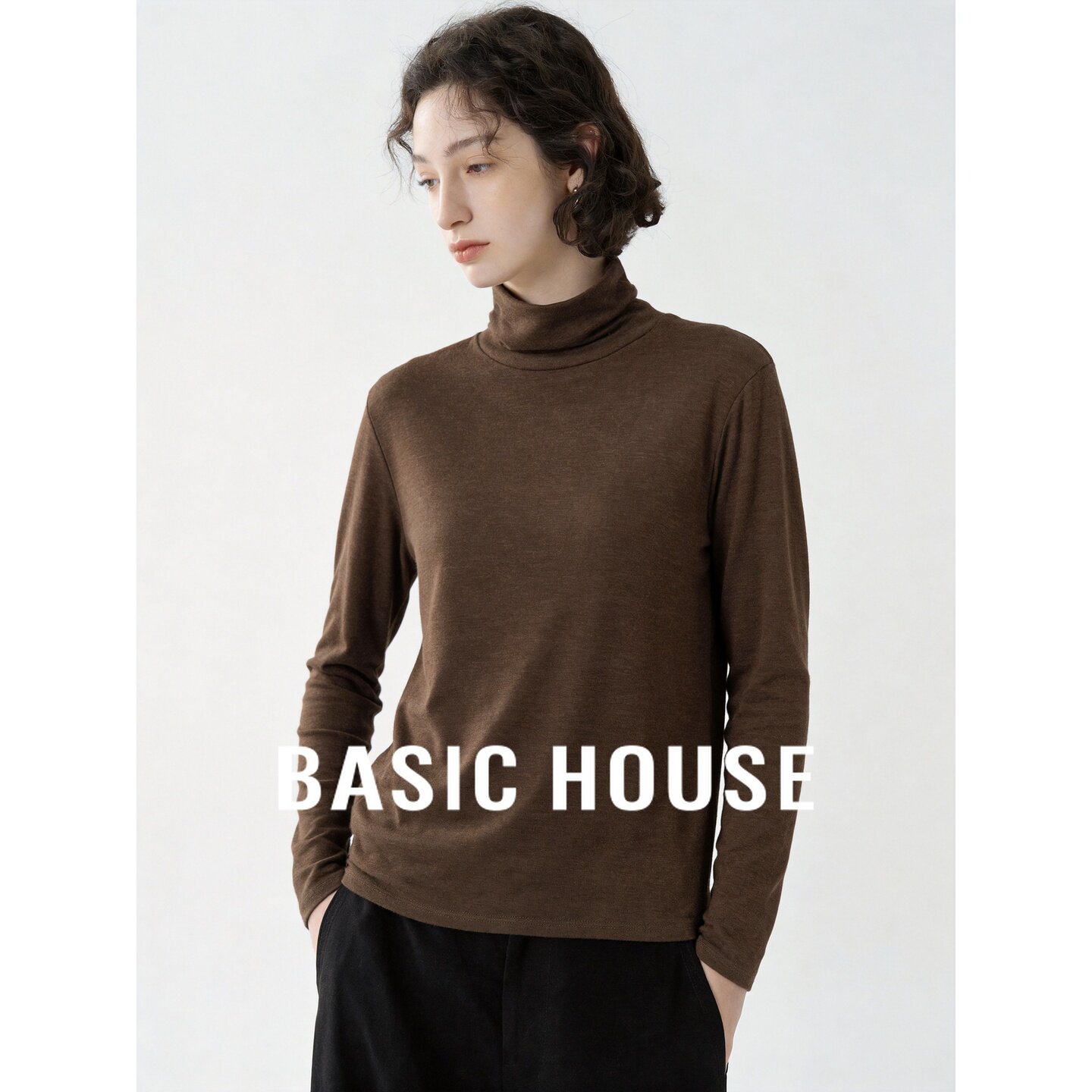 Basic House/百家好高领打底衫女秋基础款长袖T恤衫舒适内搭上衣