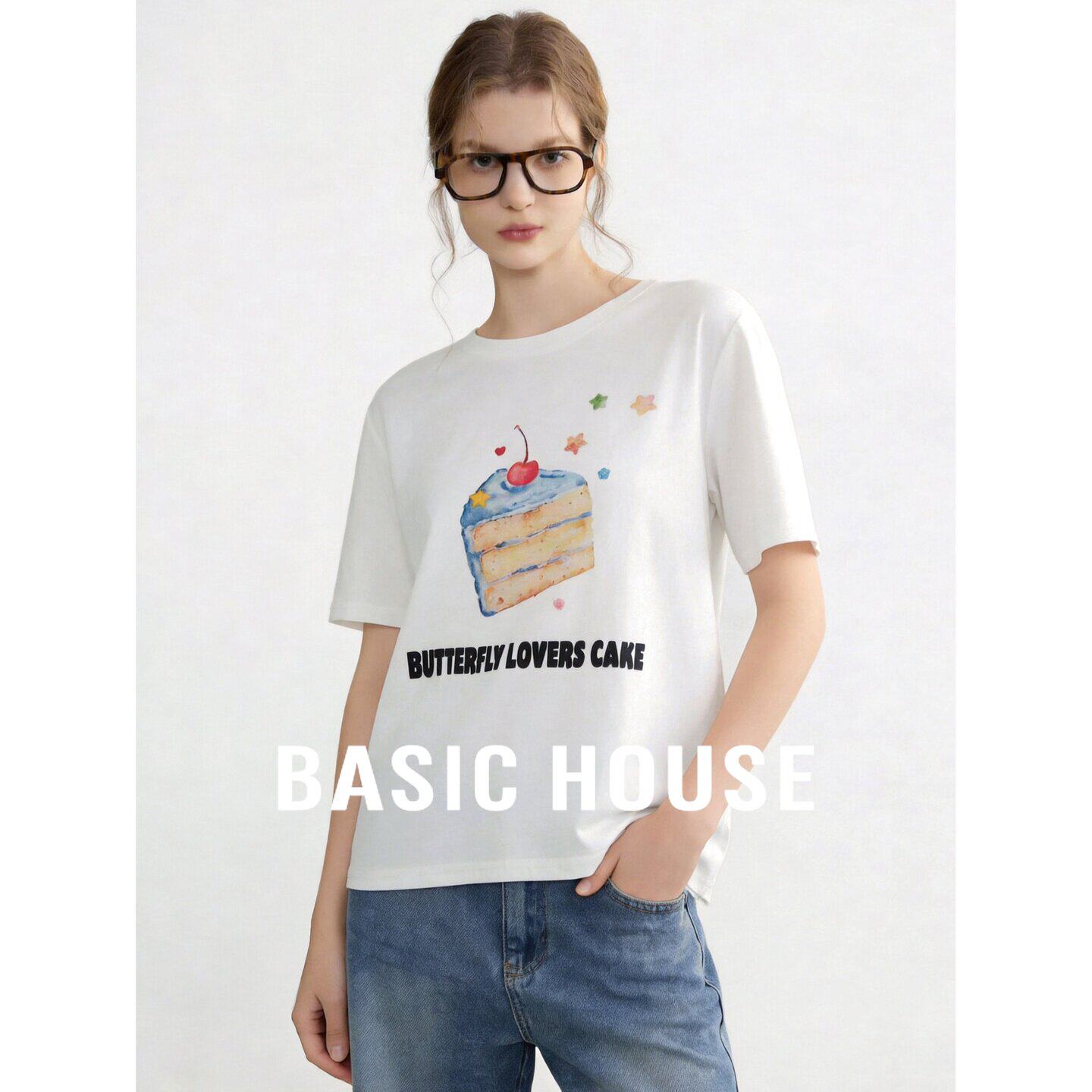 Basic House/百家好韩式简约短袖T恤女2026夏季白色休闲宽松上衣