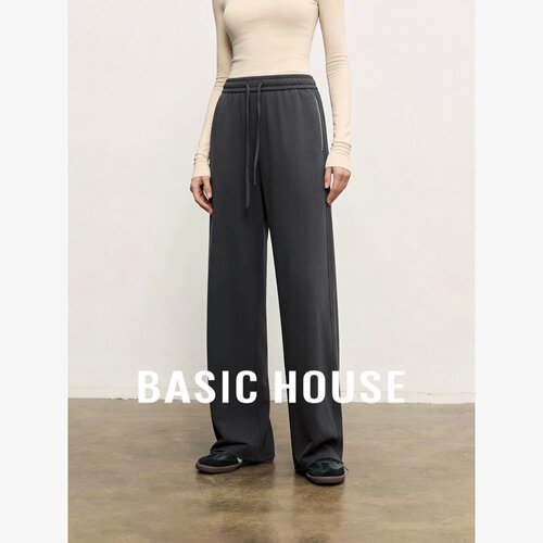 Basic House/百家好极简风高腰阔腿裤女装宽松垂感时尚百搭休闲裤