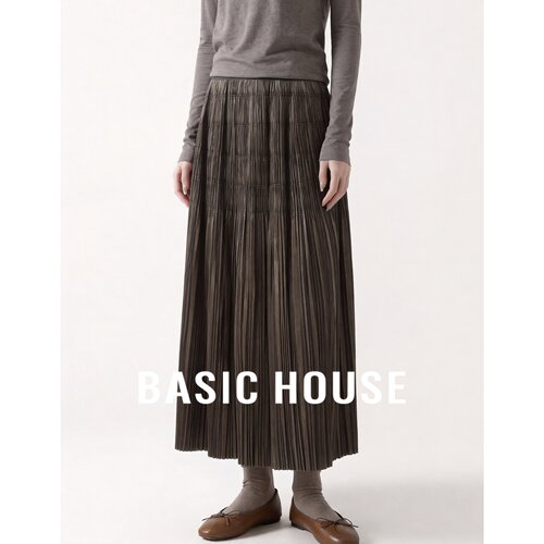 Basic House/百家好高级感气质百褶半身裙女显瘦质感中长款压褶裙