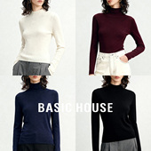 百家好半高领白色百搭基础羊毛打底衫 Basic House 女极简通勤上衣
