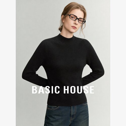 Basic House/百家好半高领套头修身羊毛衫极简纯色日常百搭毛衣女