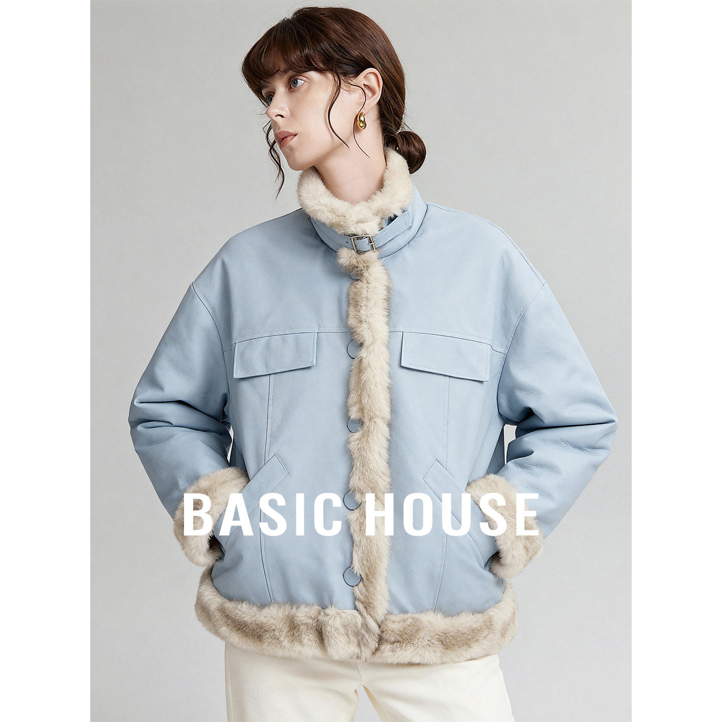 百家好冬季新款两面穿单排扣毛毛外套女简约保暖蓝色短款加厚上衣,女装/女士精品,短外套,淘宝优惠券,粉丝福利购,淘宝优惠卷