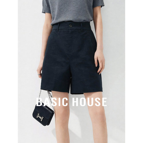 Basic House/百家好极简高腰A字阔腿短款2026新款纯色宽松休闲裤