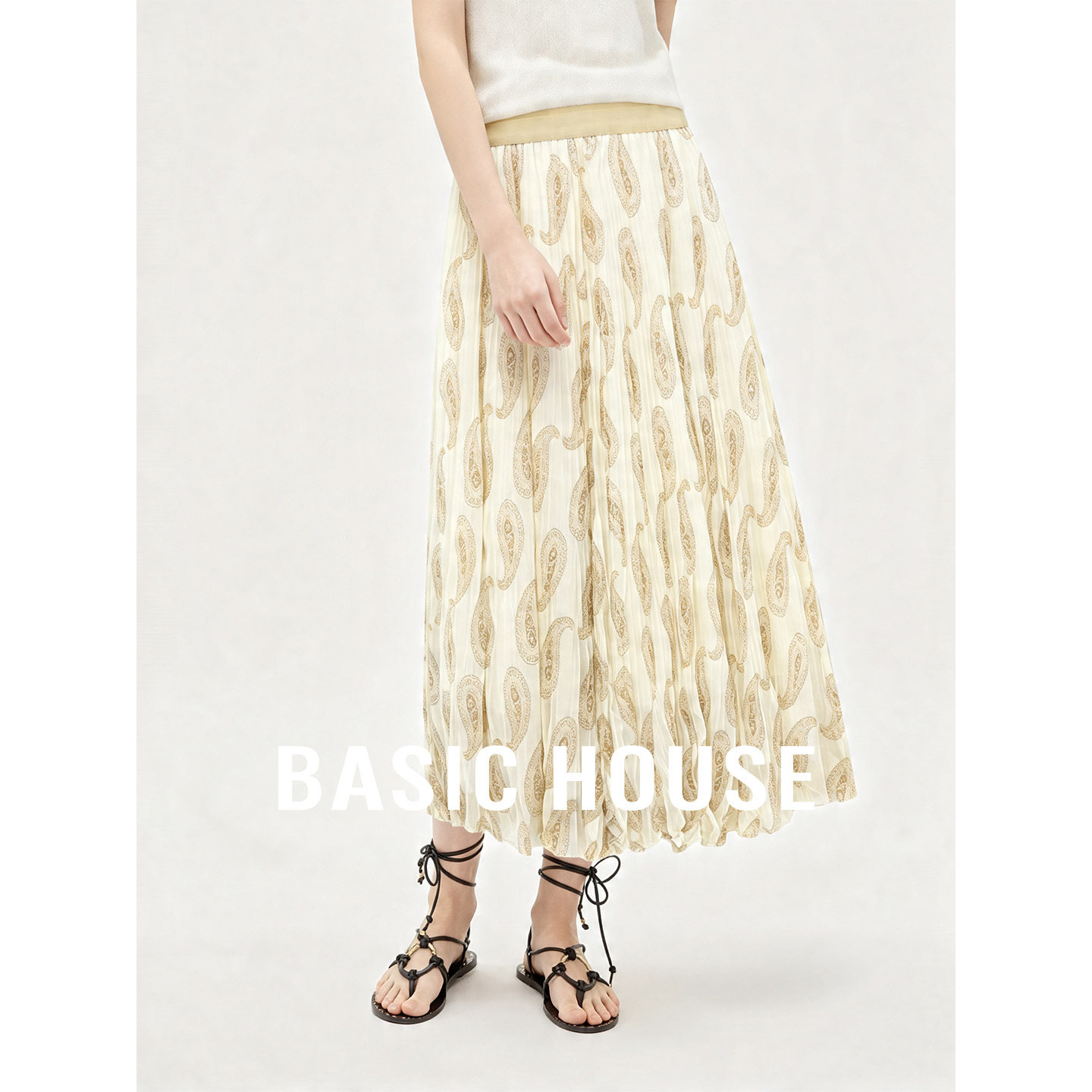 Basic House/百家好2026夏季新款高腰小众设计感宽松中长半身裙女