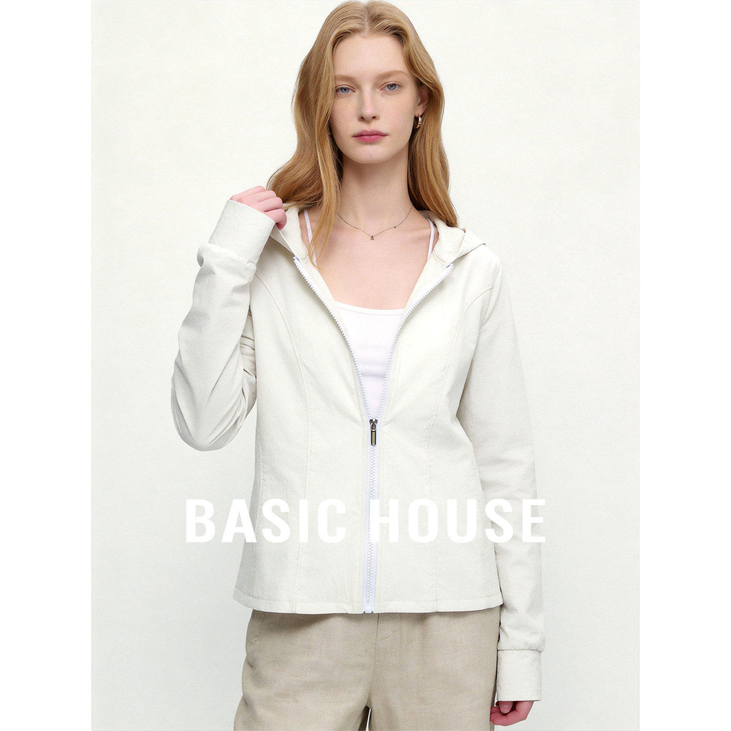 Basic House/百家好连帽防晒外套女夏季新款拉链透气上衣百搭休闲
