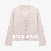 Basic 上衣 花边短款 House 百家好慵懒风松弛提花V领假两件针织衫