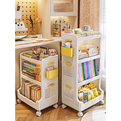 书架家用绘本架移动收纳架落地小推车桌下置物架书包放置简易书柜